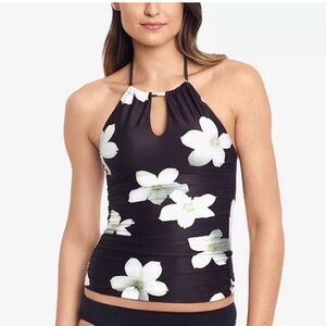 Ralph Lauren Tankini Swim Top Women's 0 Halter Swimsuit Black Bikini Stretch